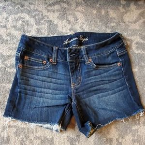 Dark wash cut off denim shorts